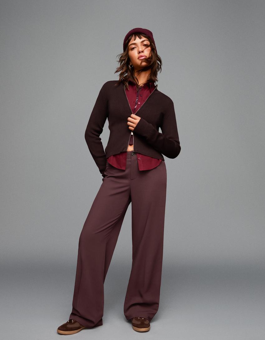 Spodnie wide leg-Bordowy