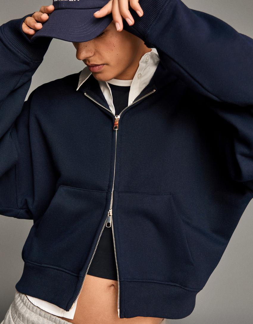 Sweatshirt fecho de correr oversize capuz-Marinho-0