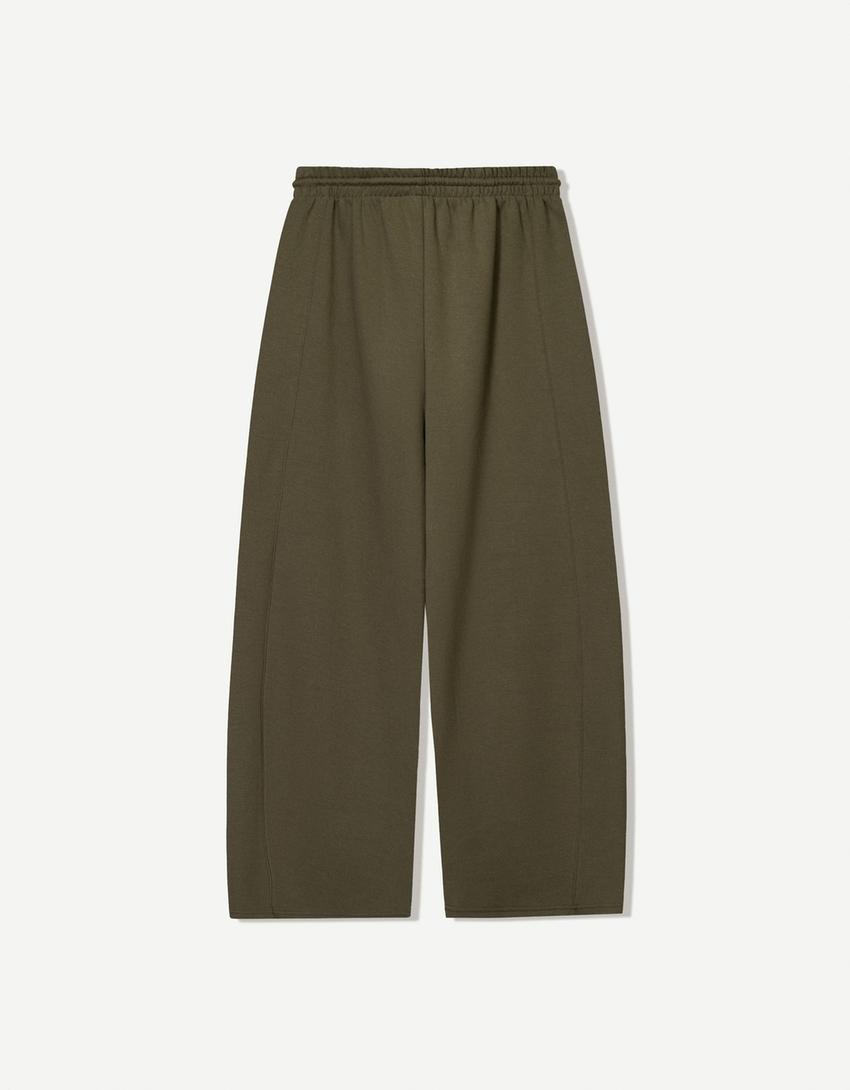 Pamuklu barrel fit pantolon-Haki-4