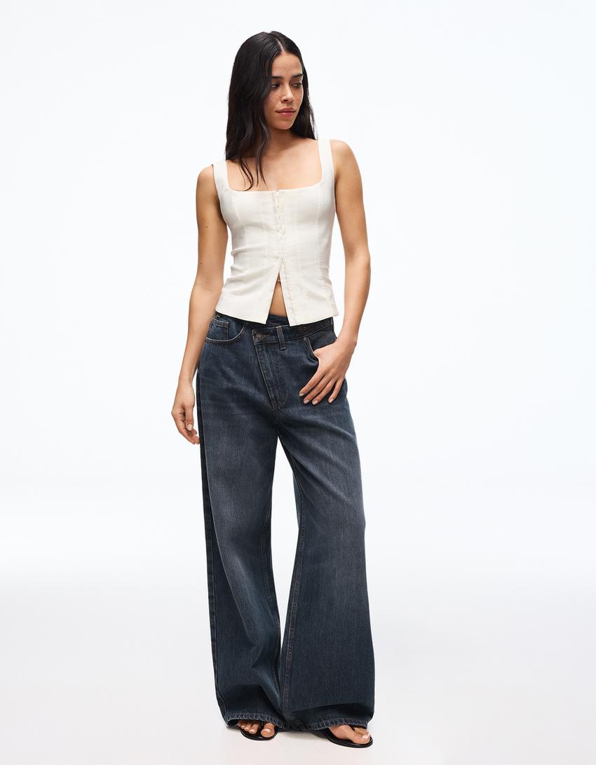 Top typu gorset z bengaliny-Biały