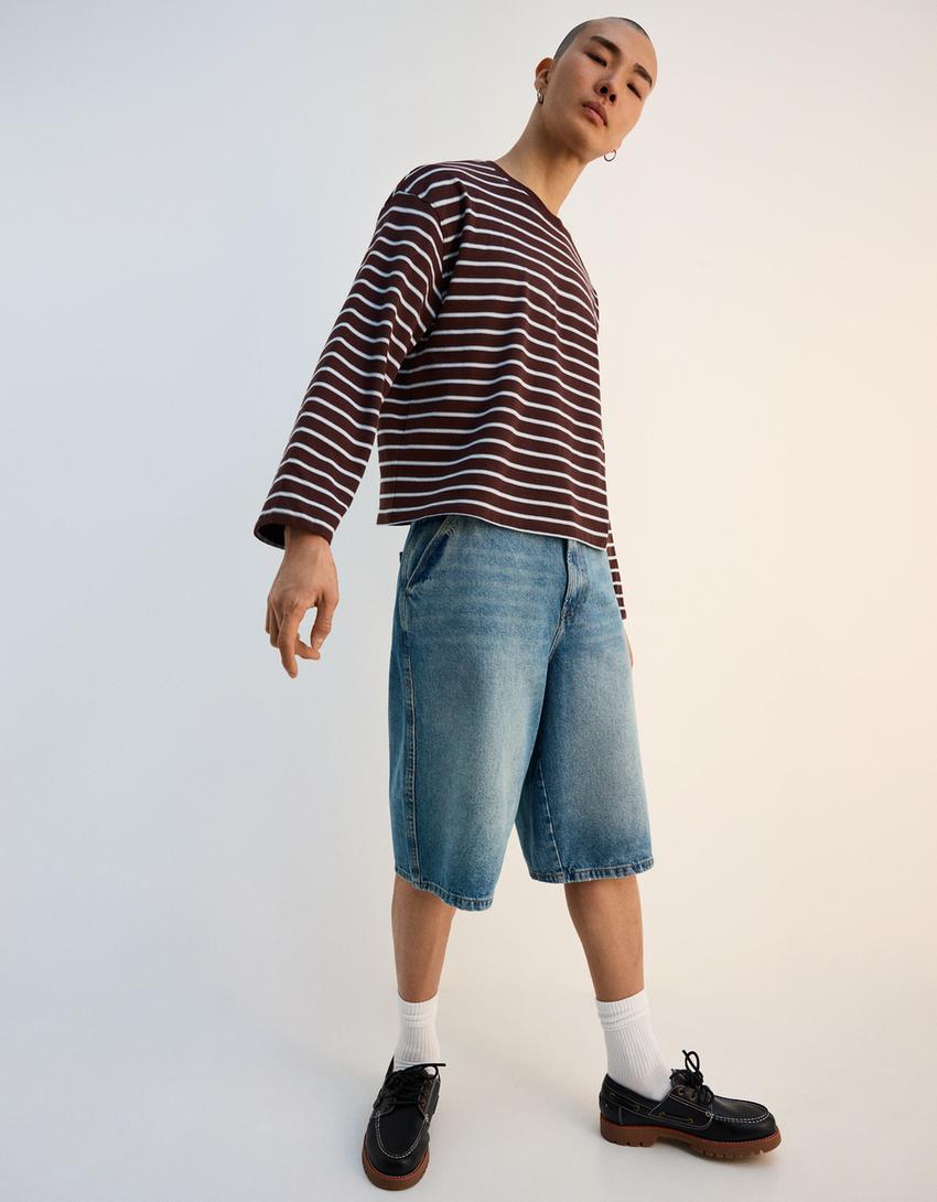 Denim skater bermuda şort-Açık mavi