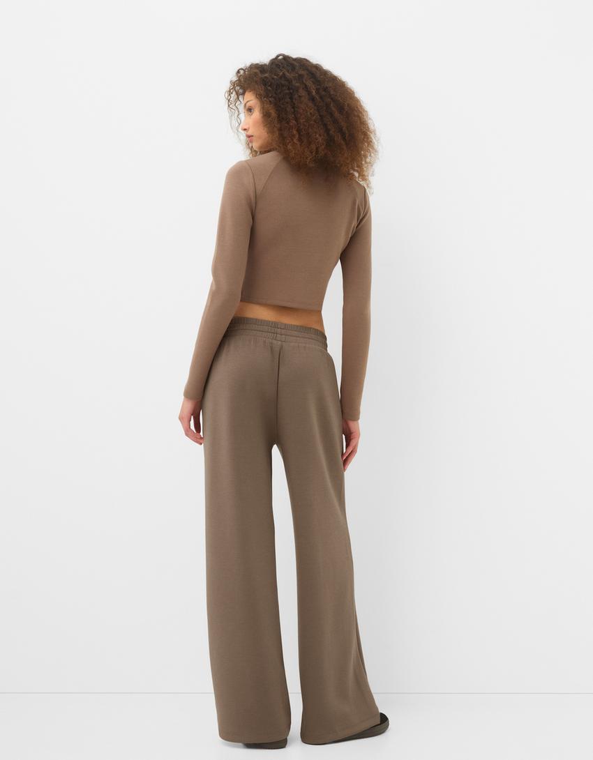 Soft touch wide-leg trousers-Sand