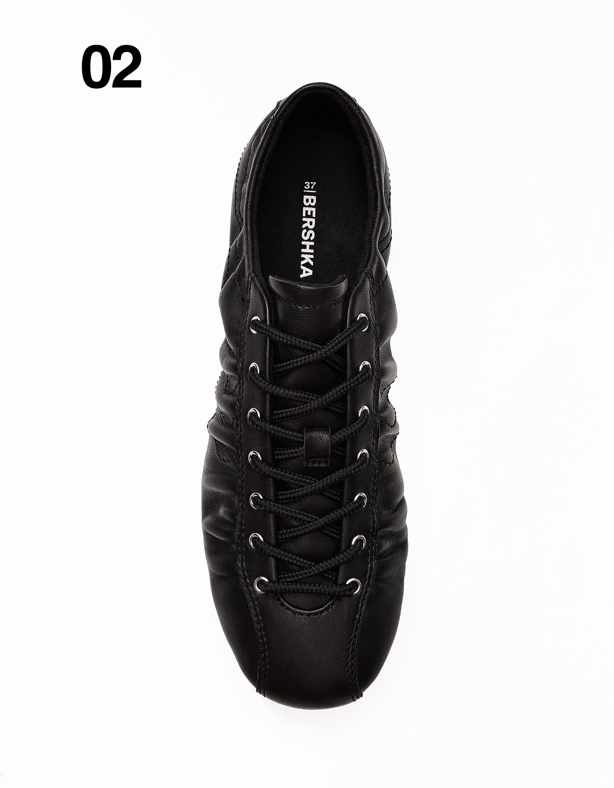Slim-sole leather trainers — BLACK