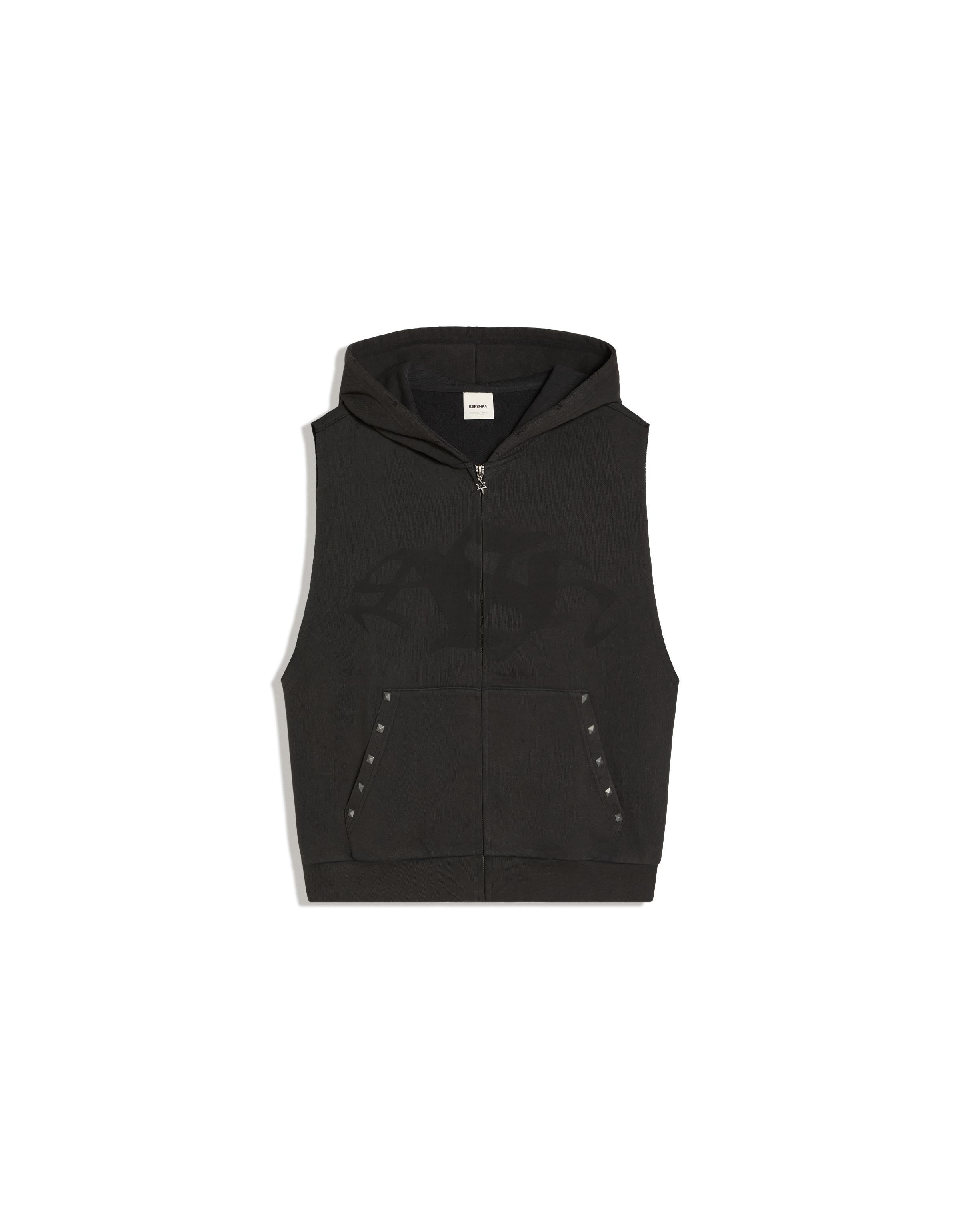 Hooded zip-up waistcoat with washed effect — Grey (alternate view)