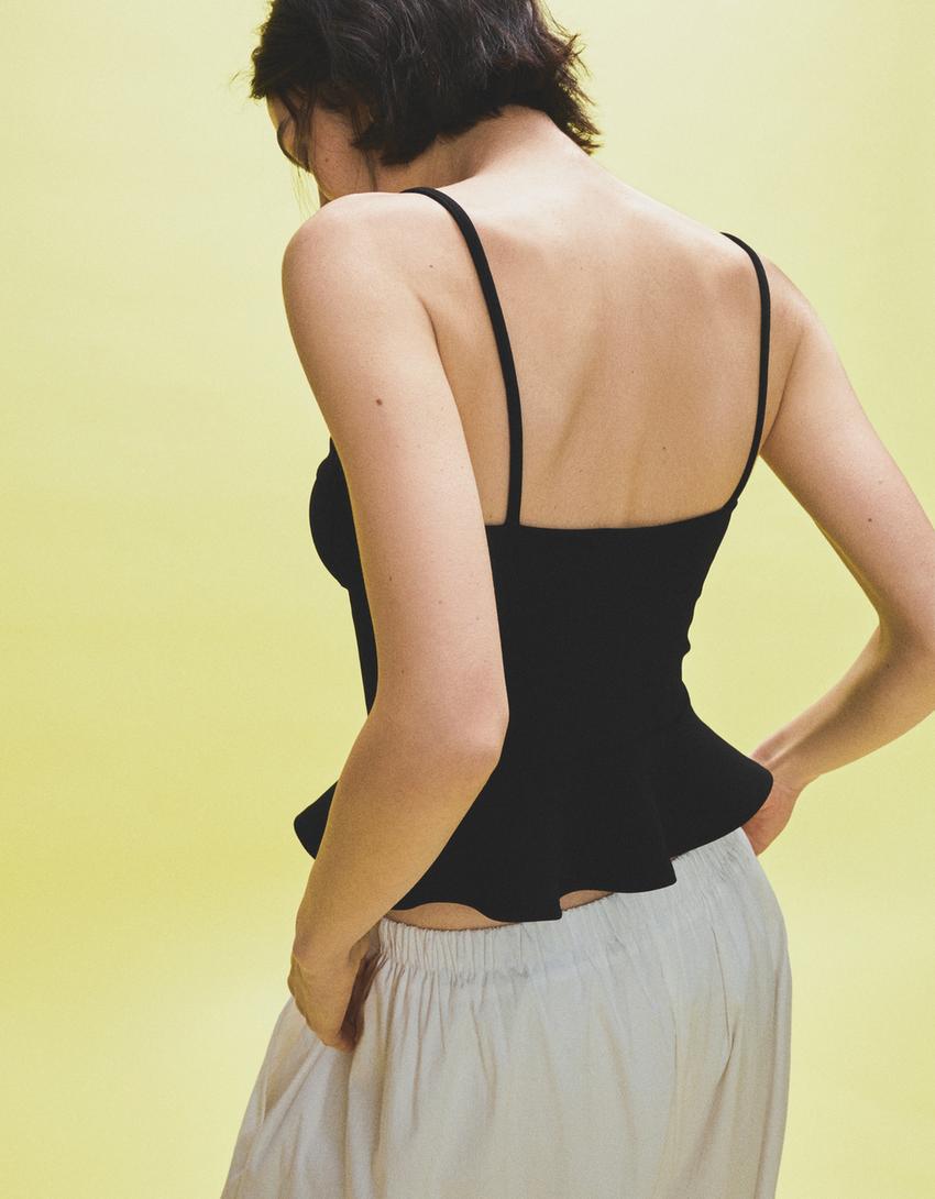 Top à basque corset-Noir