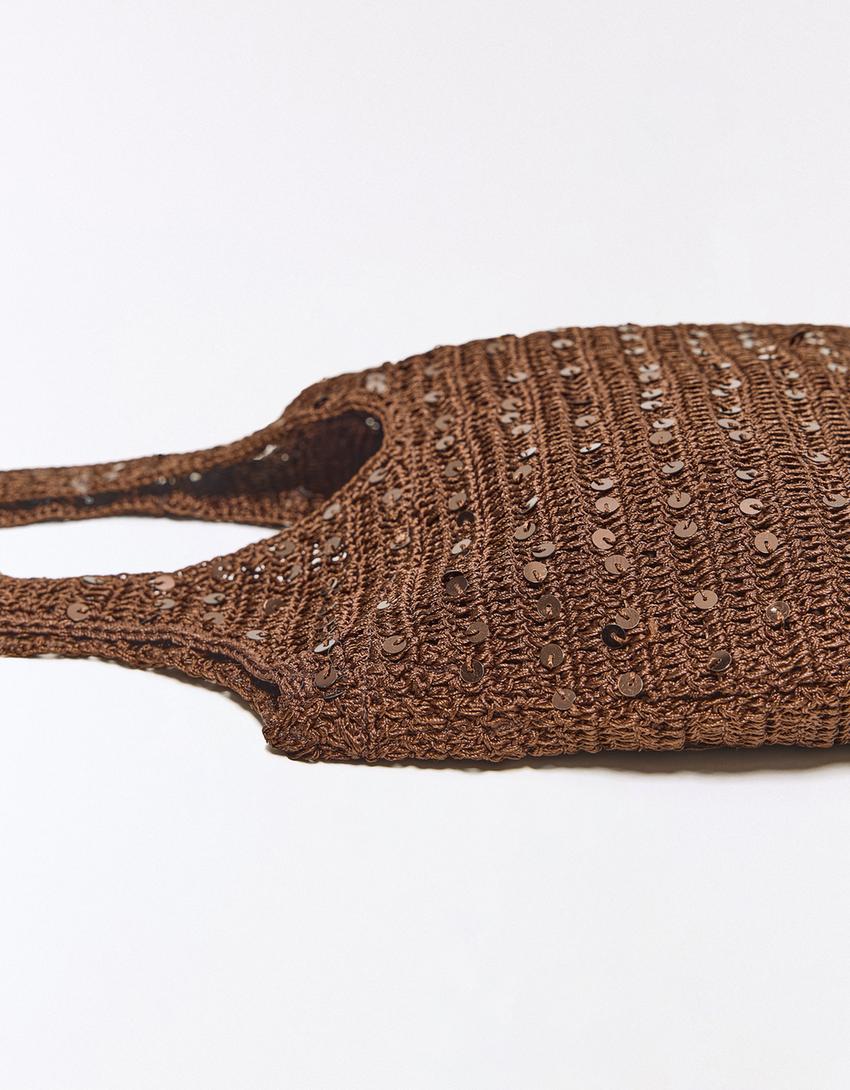 Sac crochet paillettes-Marron