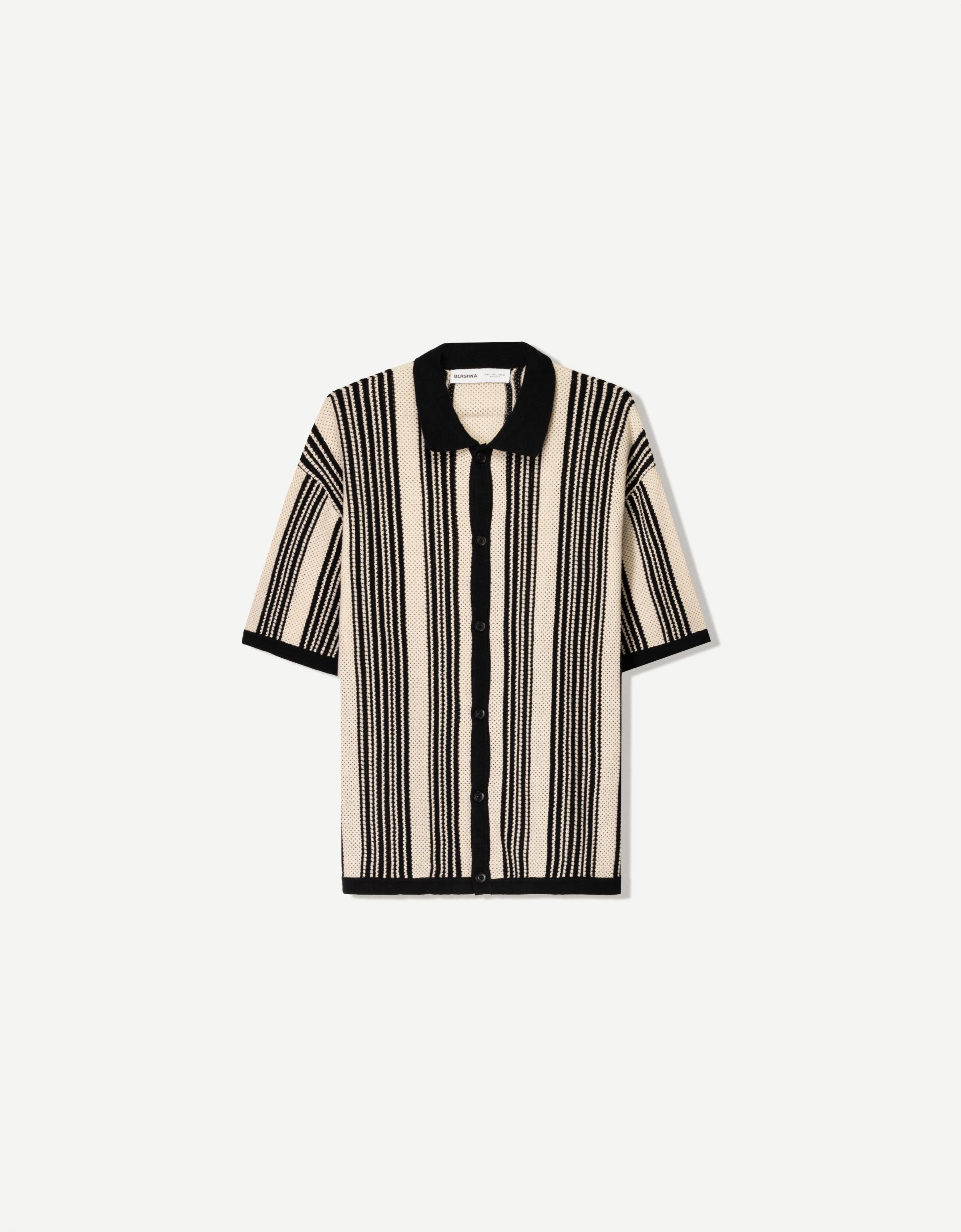 Bershka Hemd Mit Kurzen Ärmeln Strukturmuster Und Streifen Herren Xs Weiss / Schwarz