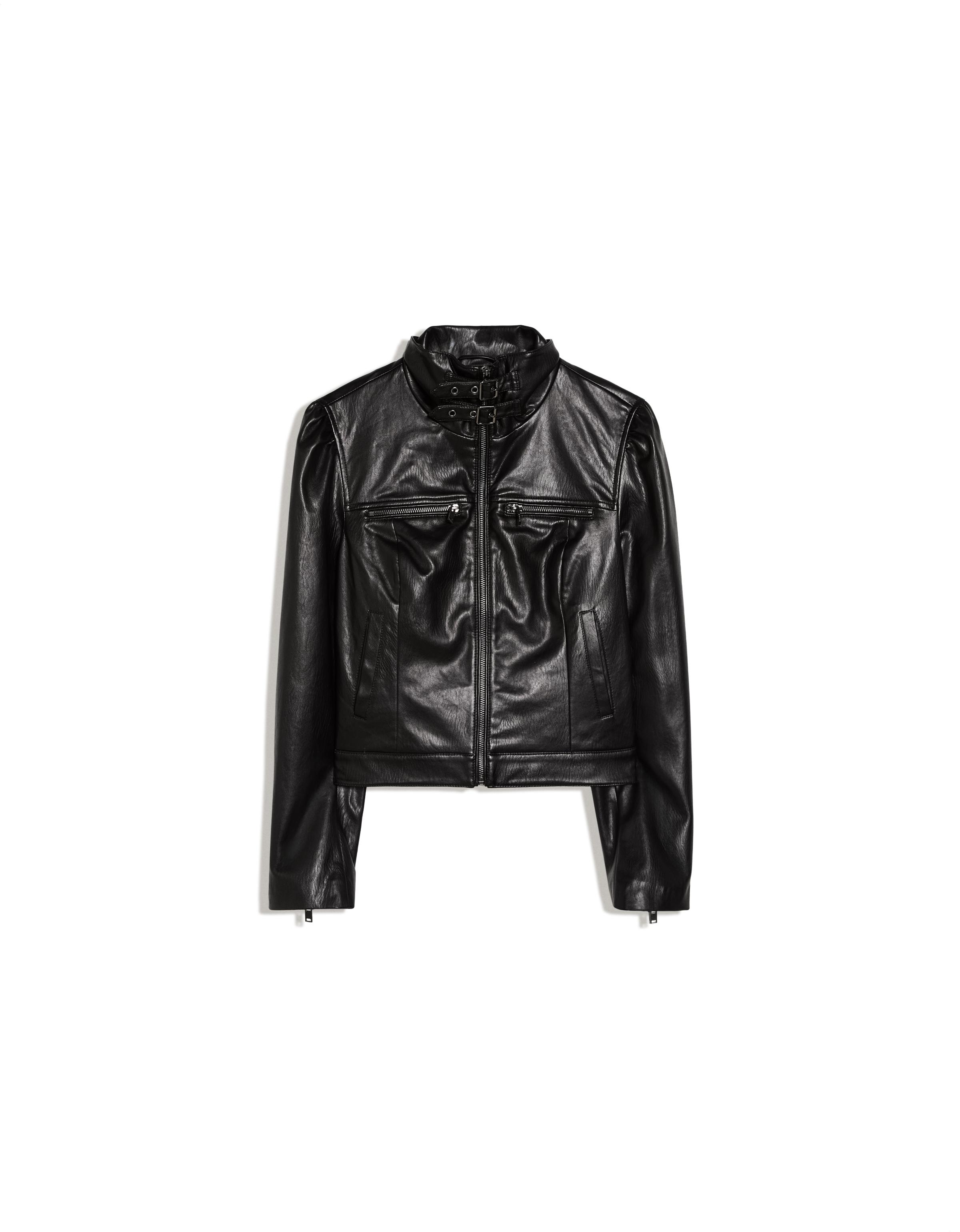 Leather effect jacket with buckles — Black