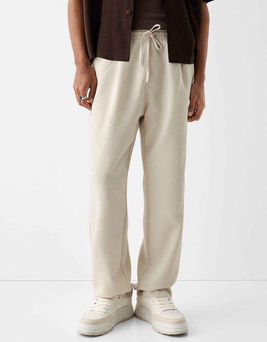 Calças jogger wide tailored fit-Areia-1