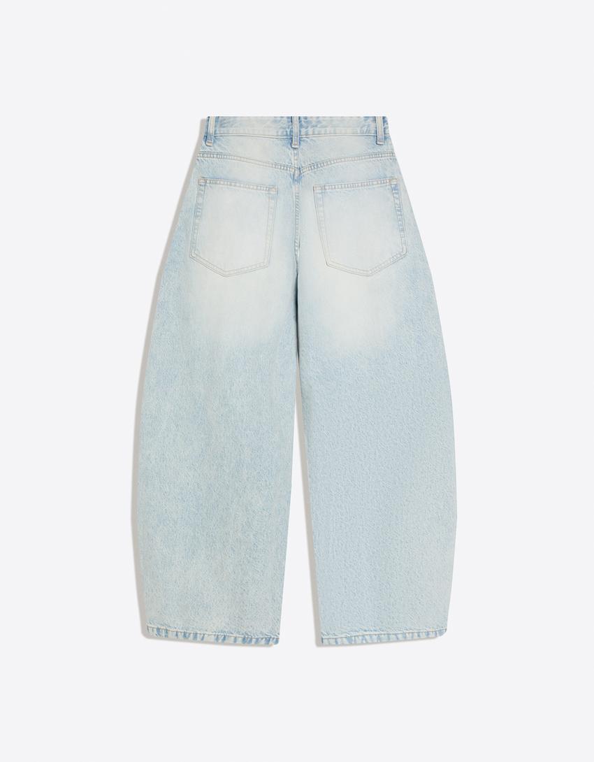 Pleated barrel jeans-Light blue