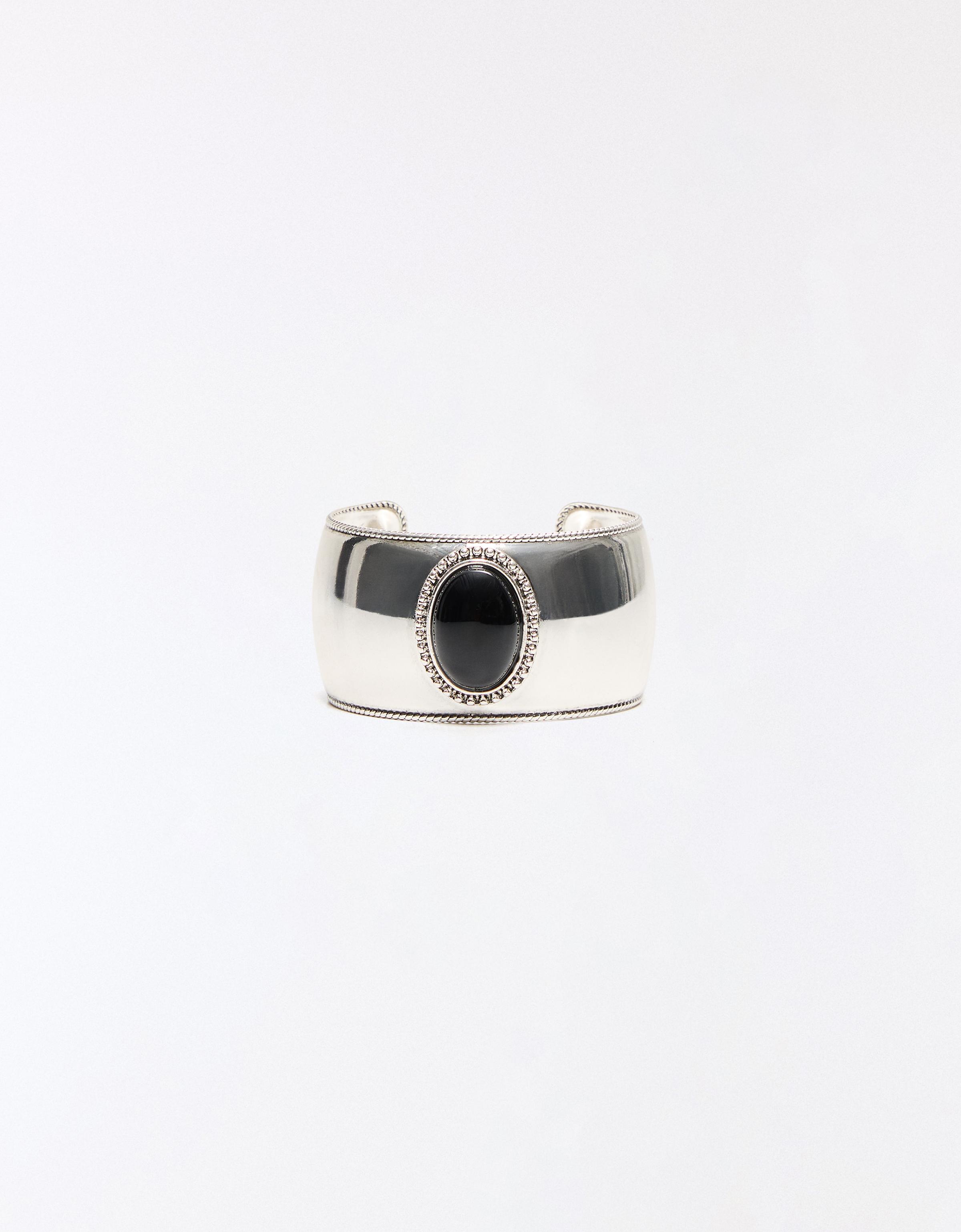 Oval stone bangle — Silver