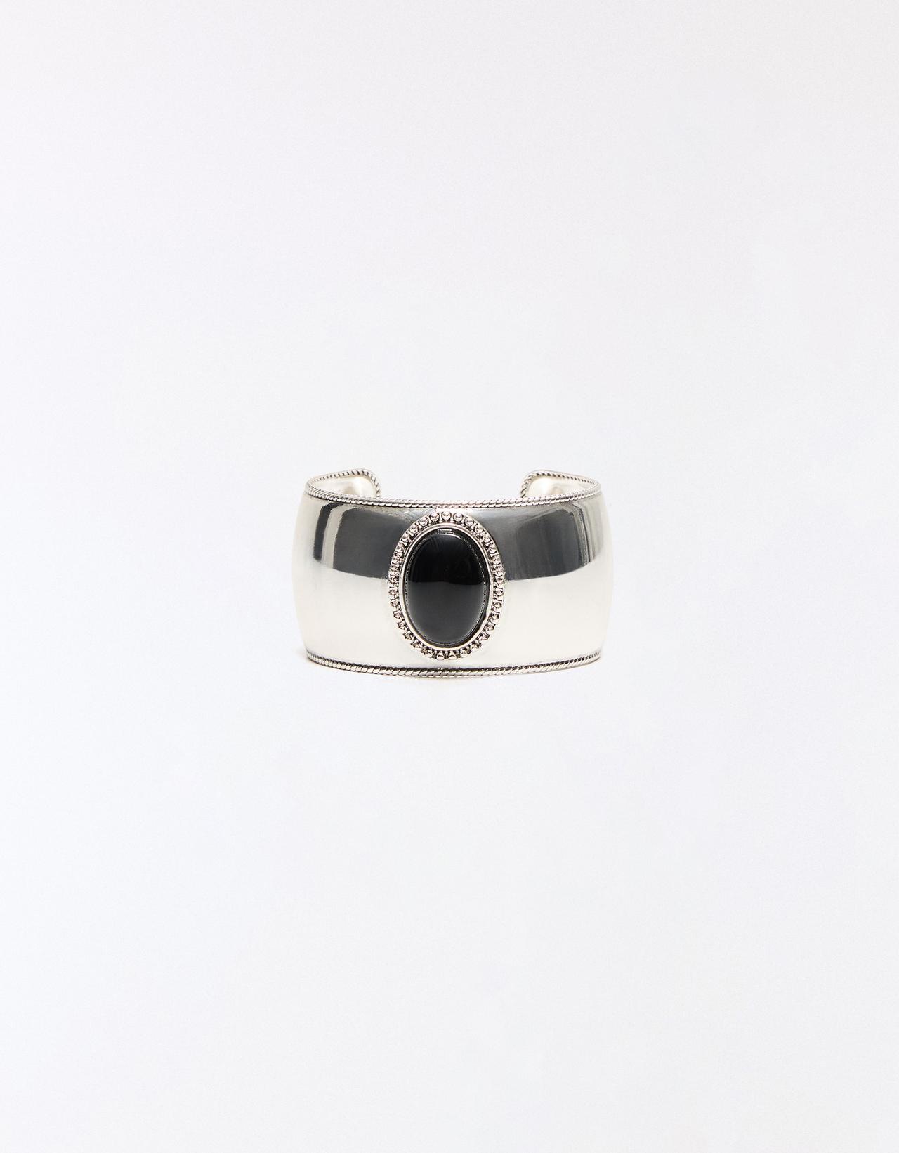 Oval stone bangle — Silver