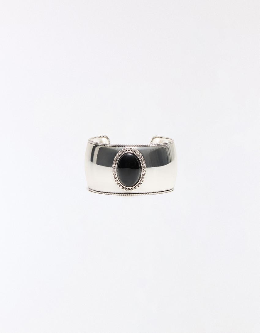 Armreif mit ovalem Stein-Silber