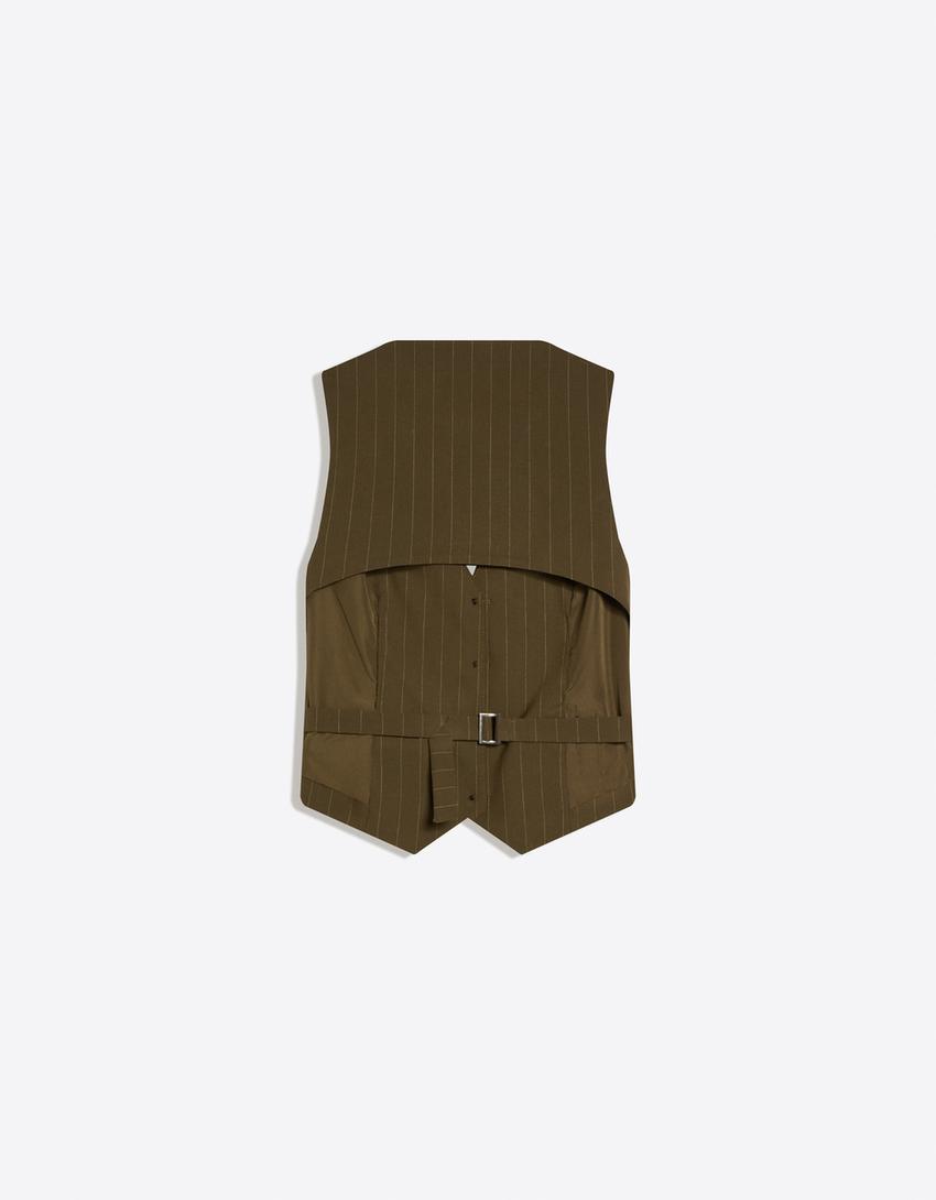 Striped waistcoat with back buckle-Khaki