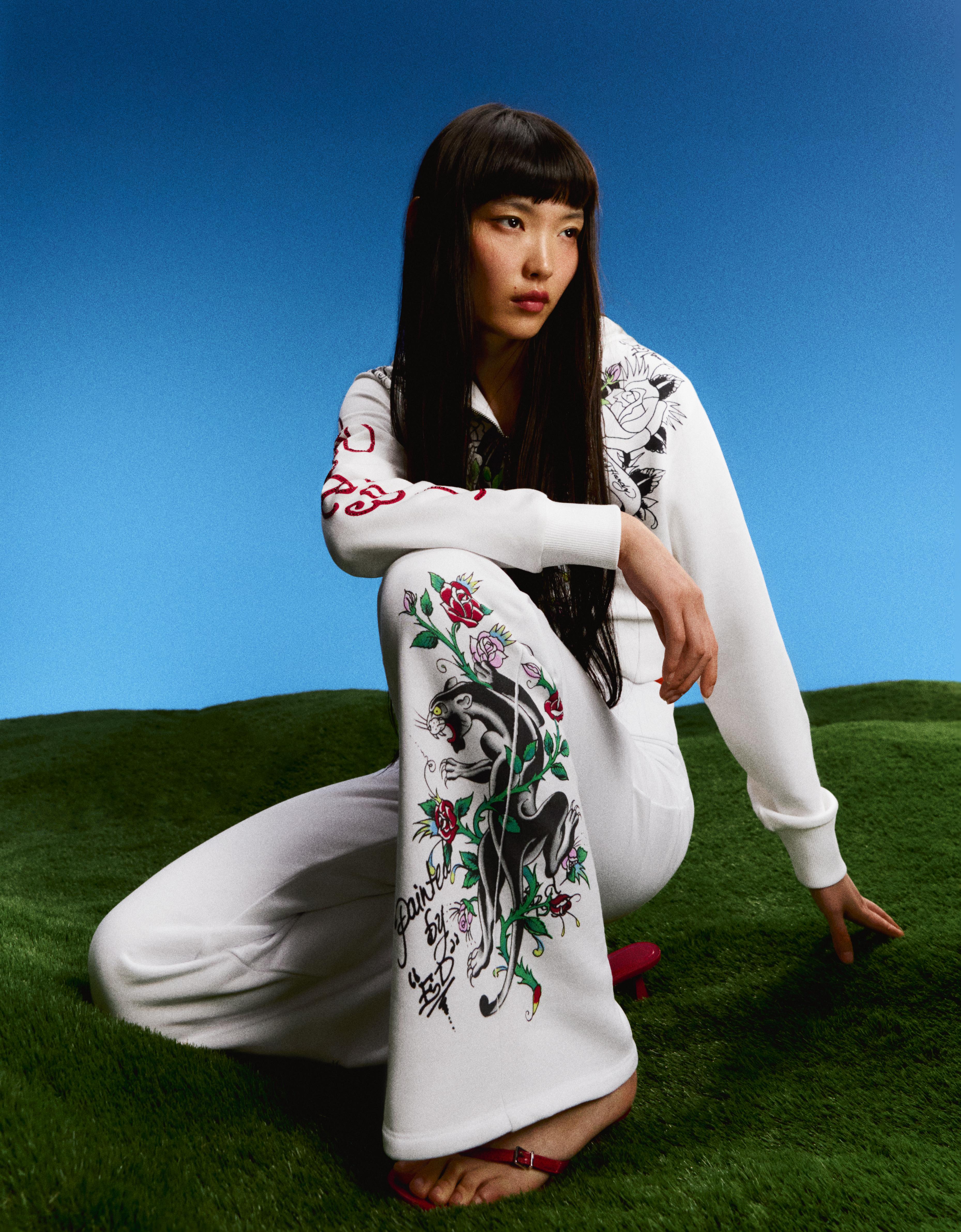 Flared trousers ED HARDY X BERSHKA — Off white