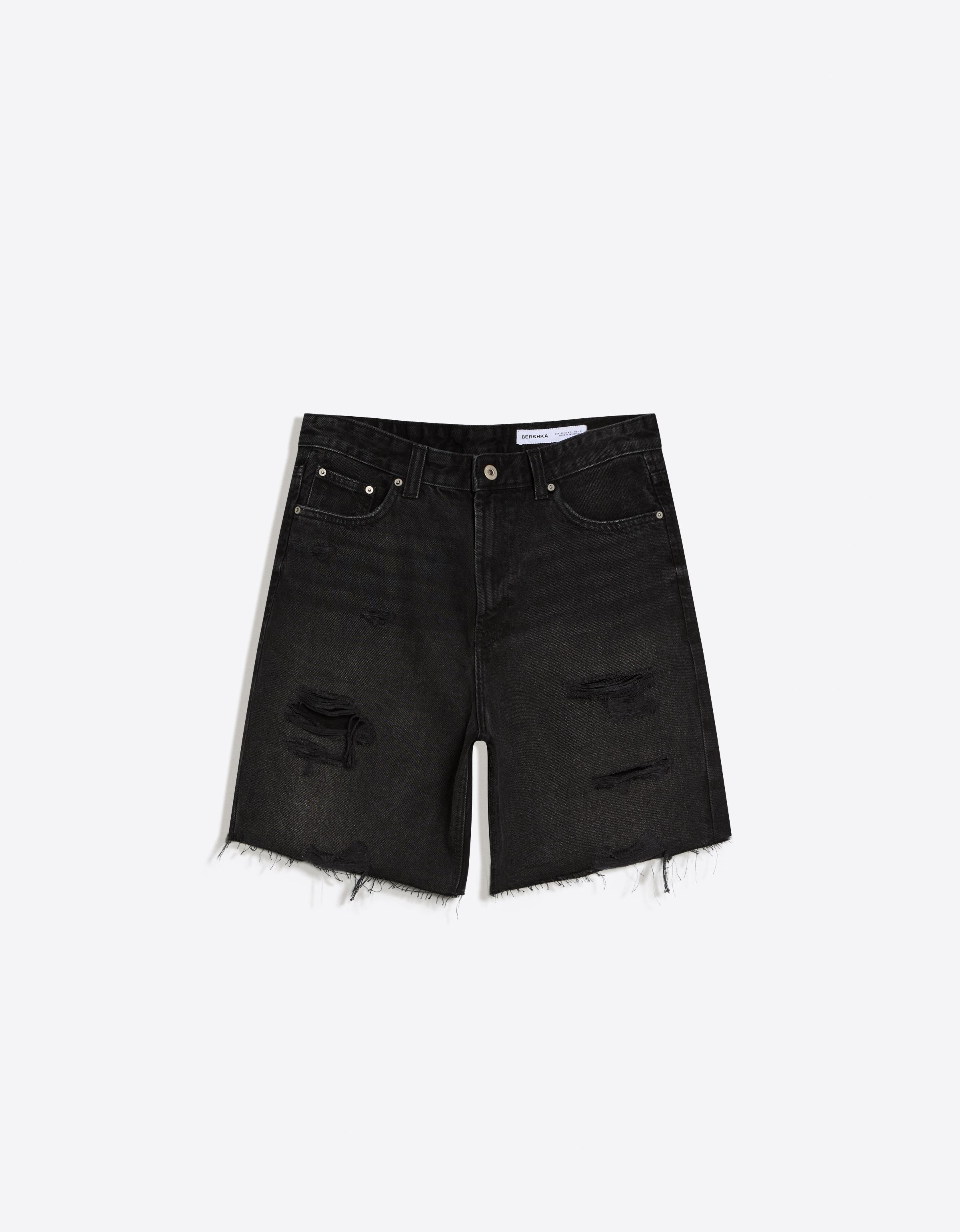 Ripped denim Bermuda shorts — Black