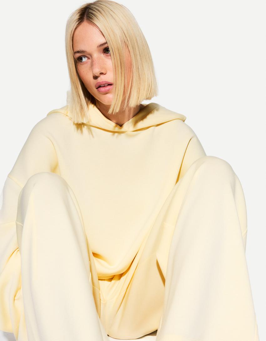 Felpa oversize con cappuccio-Giallo-2