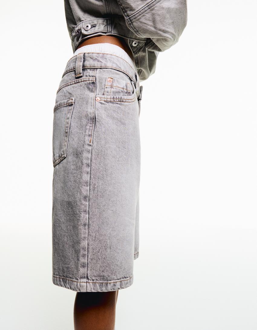 Baggy denim shorts-Grey