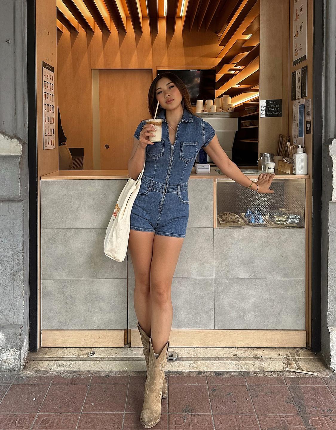 Short denim jumpsuit