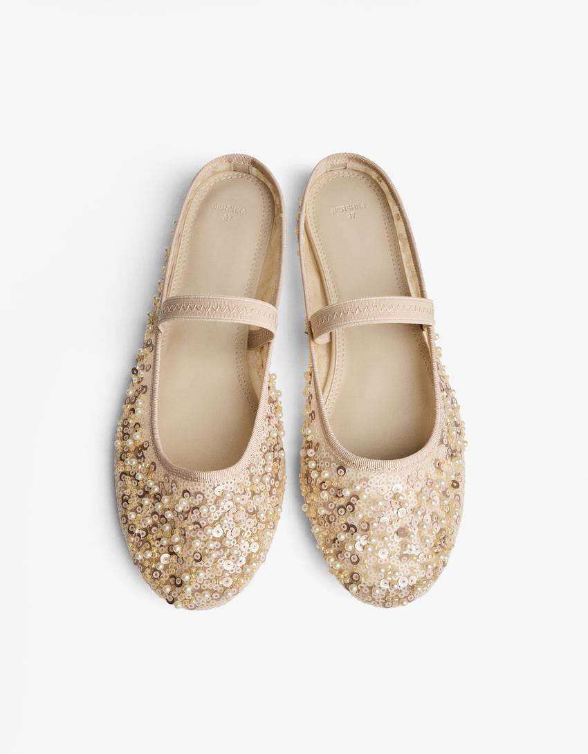 Ballerine à talon ouvert fantaisie-Beige