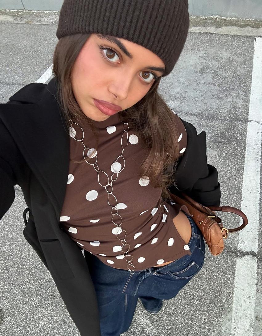 Asimetrična majica dugih rukava-Smeđa