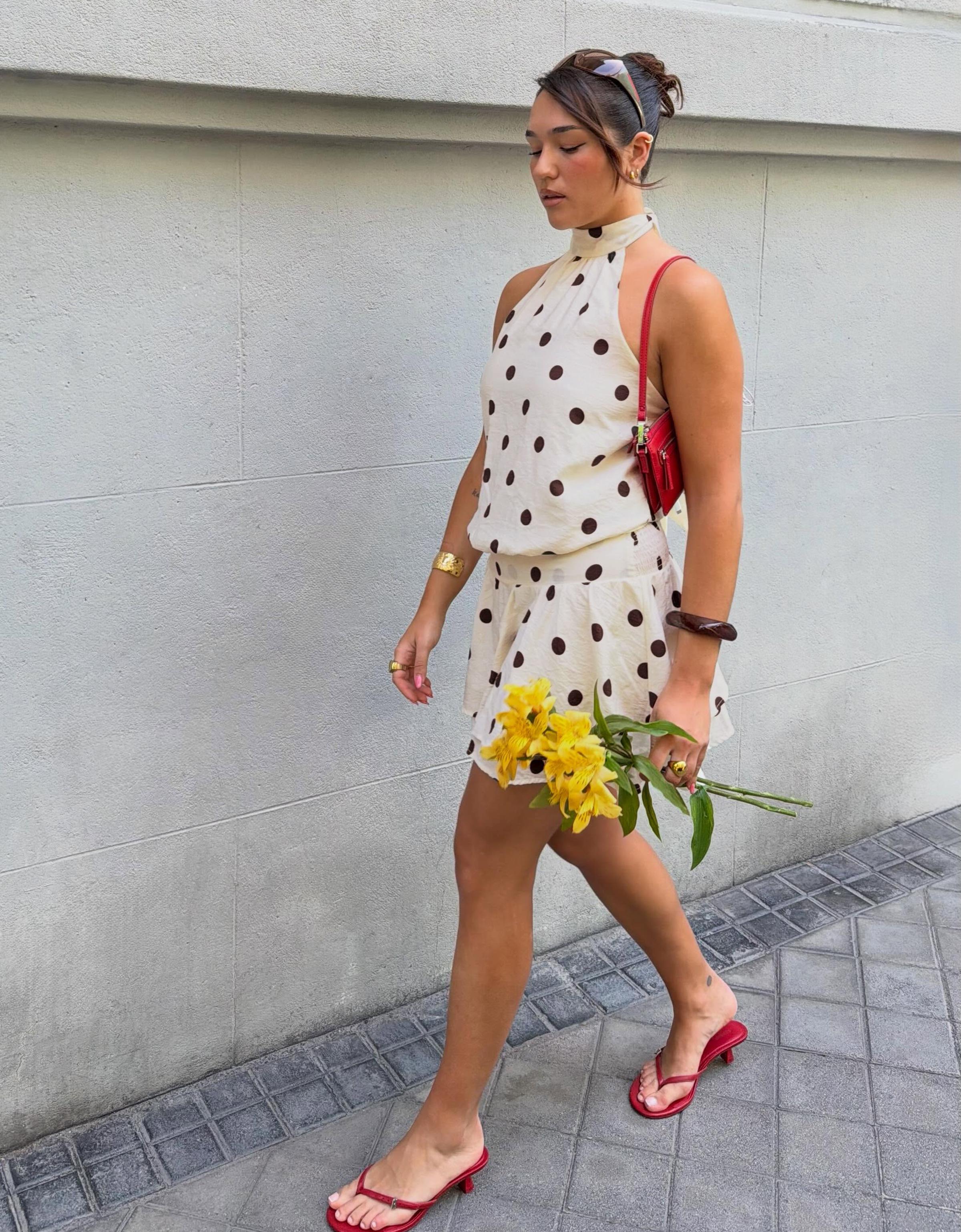 Mini halter neck dress — Beige