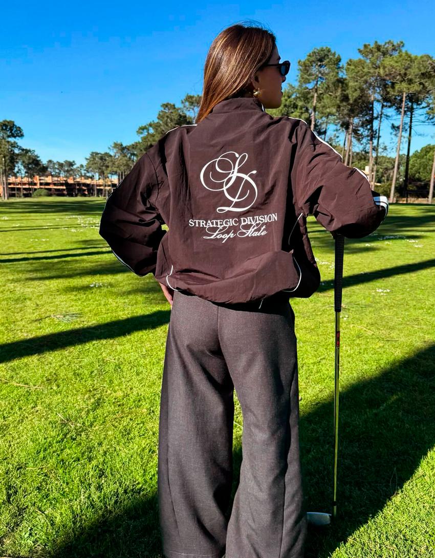 Embroidered technical jacket-Brown