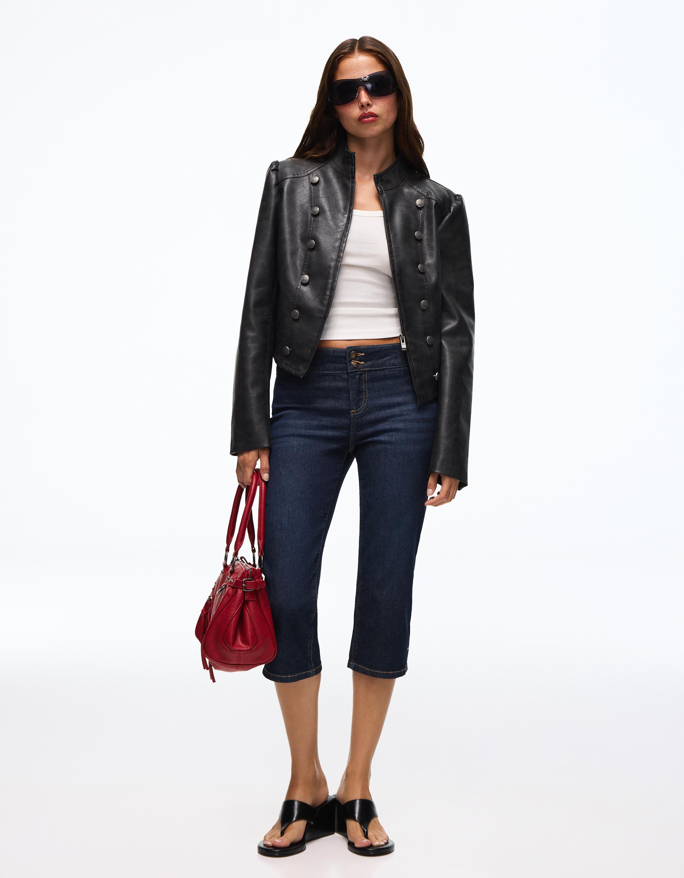 Leather effect button-up jacket