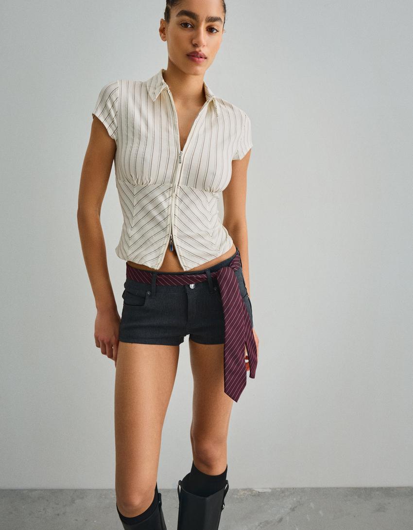 Camisa màniga curta cremallera-Gris