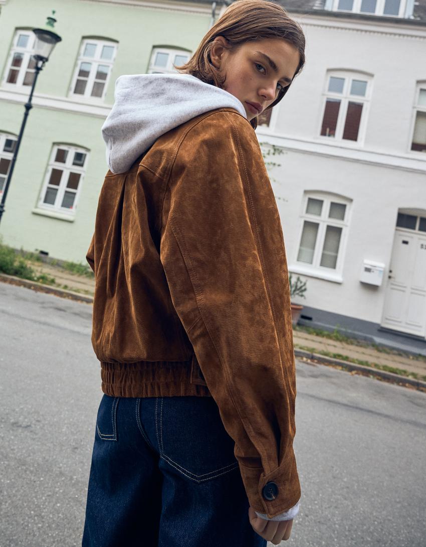 Crossover suede leather jacket-Brown