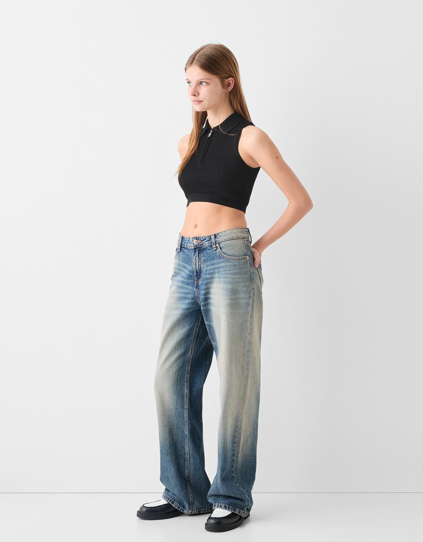 Sleeveless polo collar zip-up top-Black-3