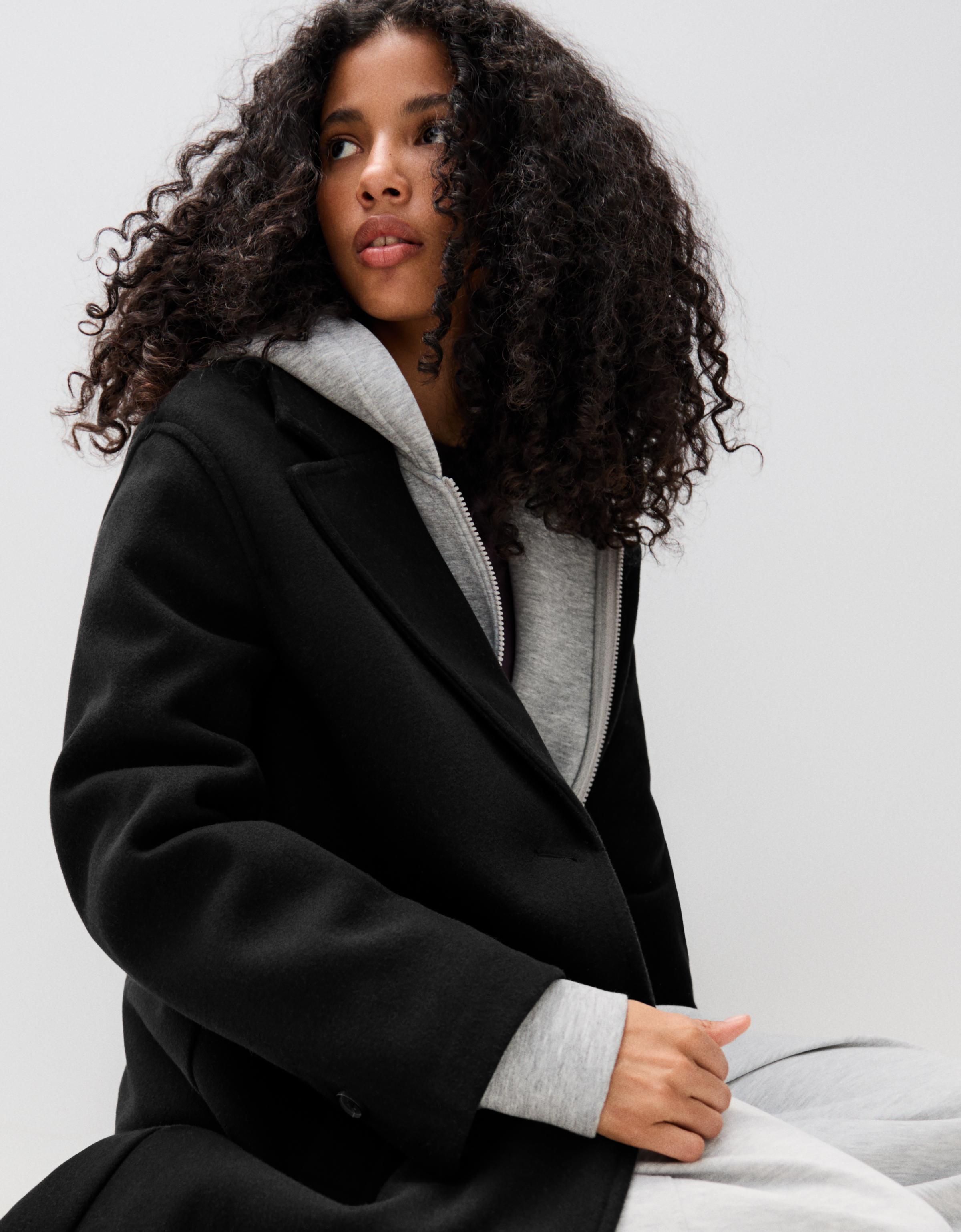 Soft-touch long coat — Black