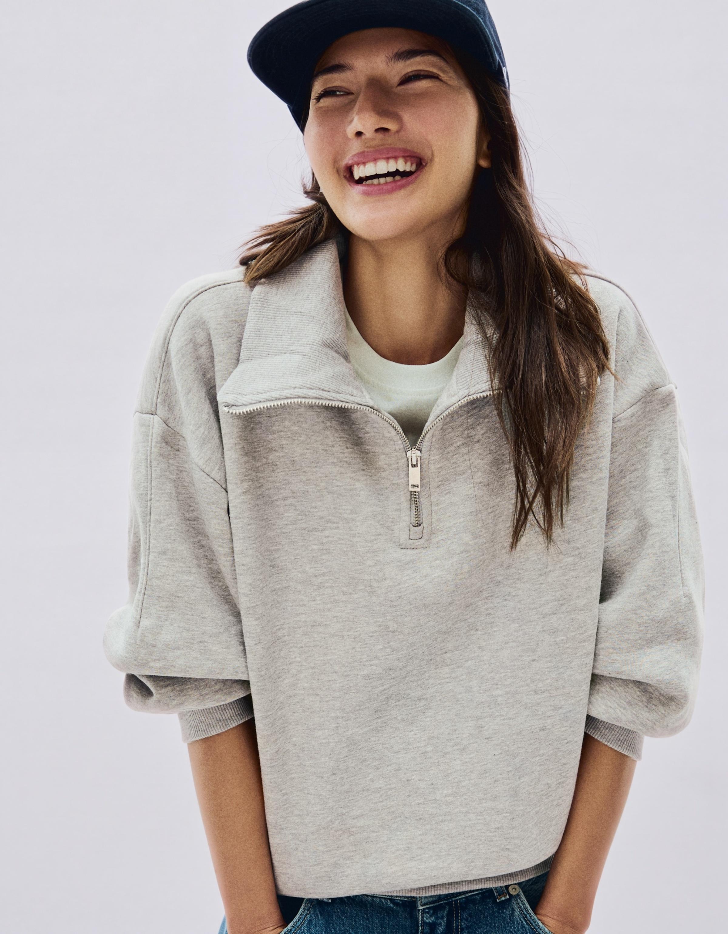High neck zip-up sweatshirt — Grey