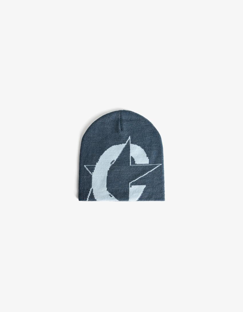Beanie con stampa-Azzurro