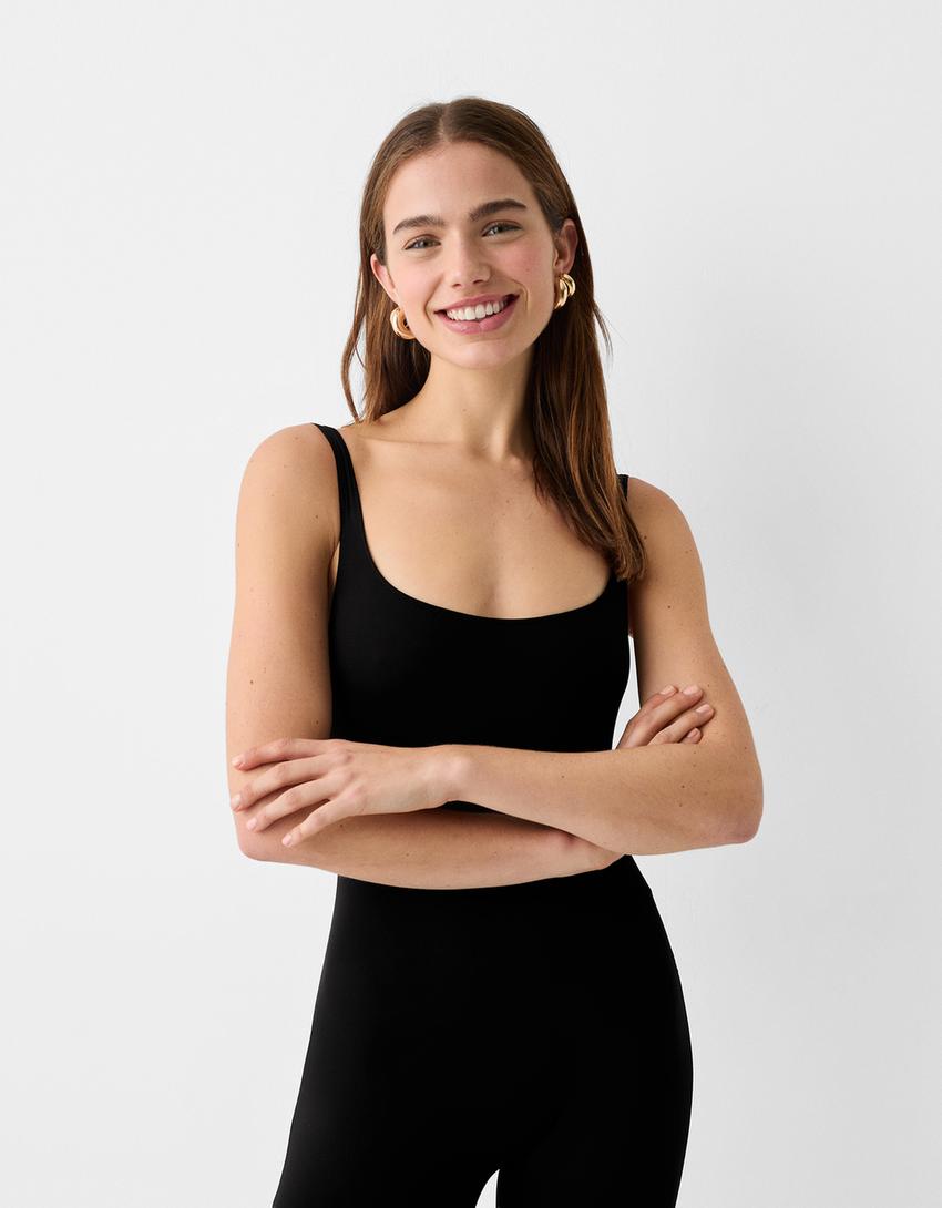 أفرول كابري بحمالات وتأثير خياطة مموهة-أسود-1