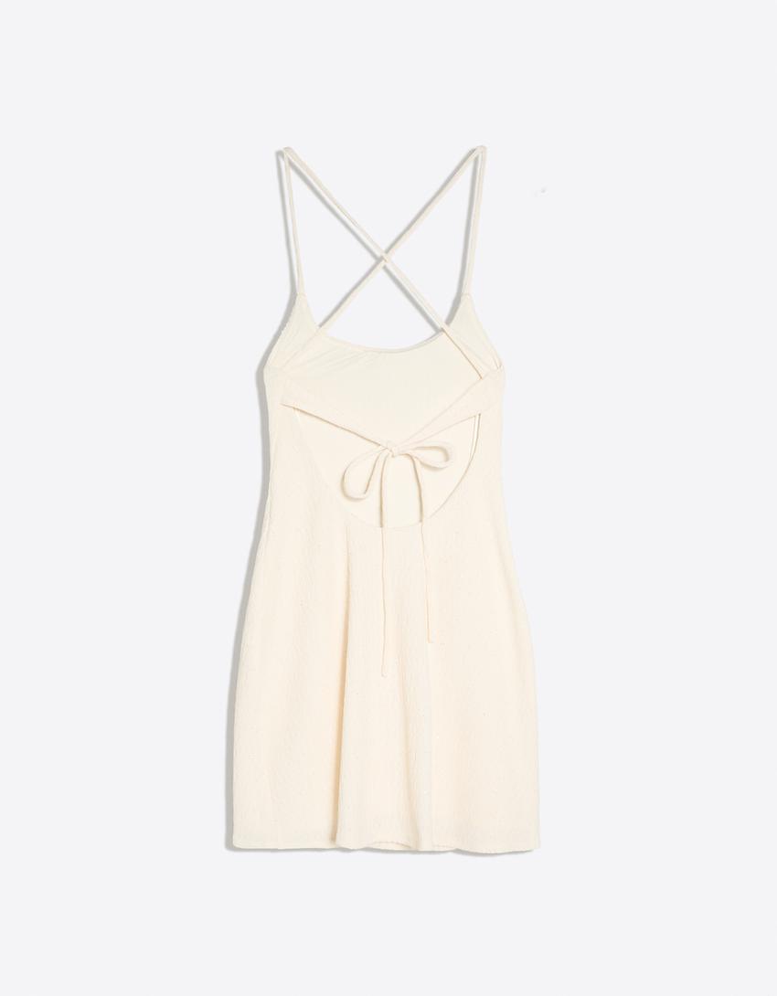 Rustic shimmer mini dress-Cream
