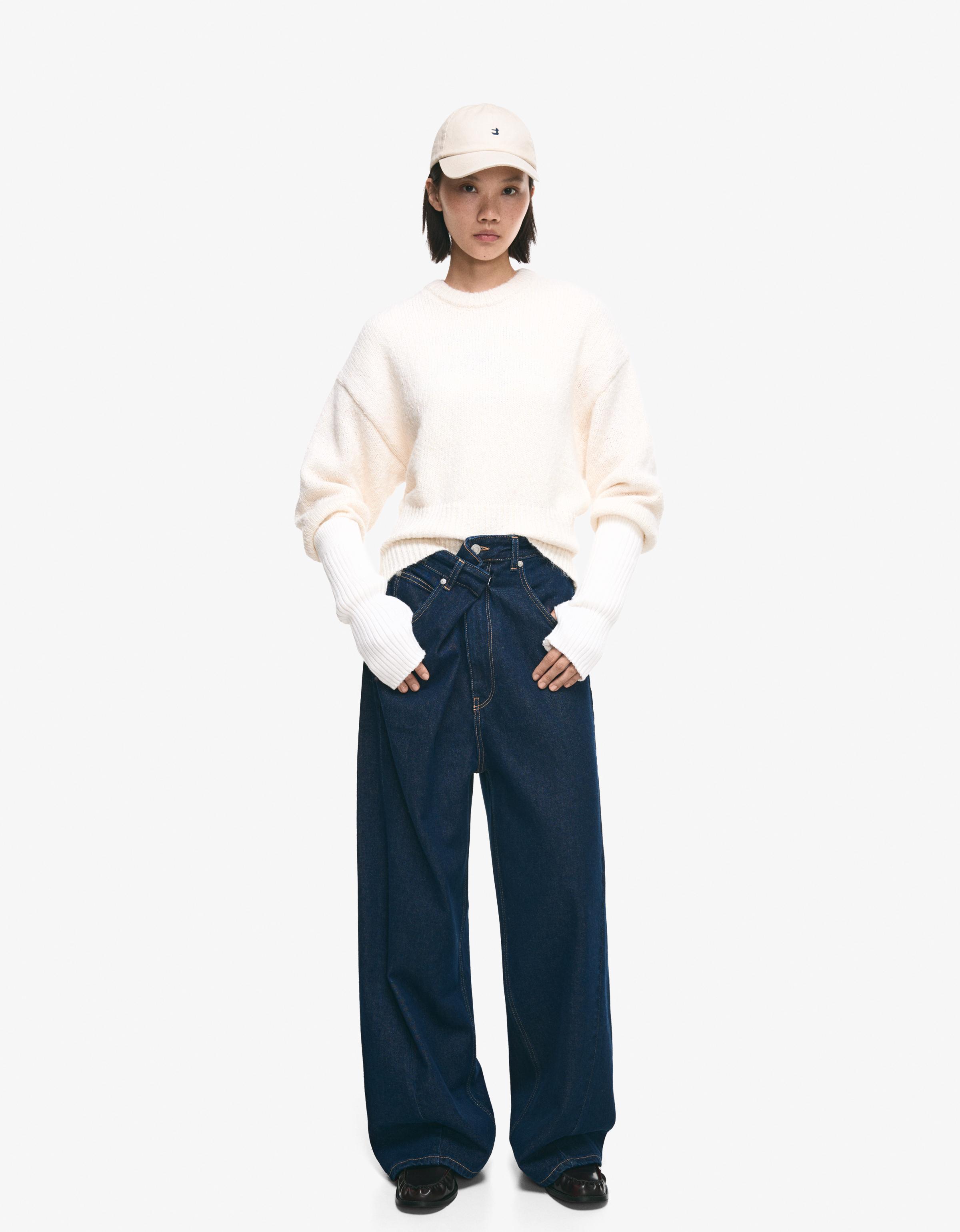 Bershka Lange Fingerlose Handschuhe Damen Rohweiß