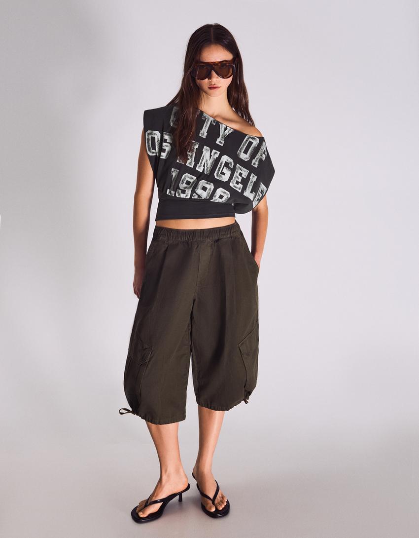 Asymmetrisches T-Shirt mit Print-Dunkelgrau