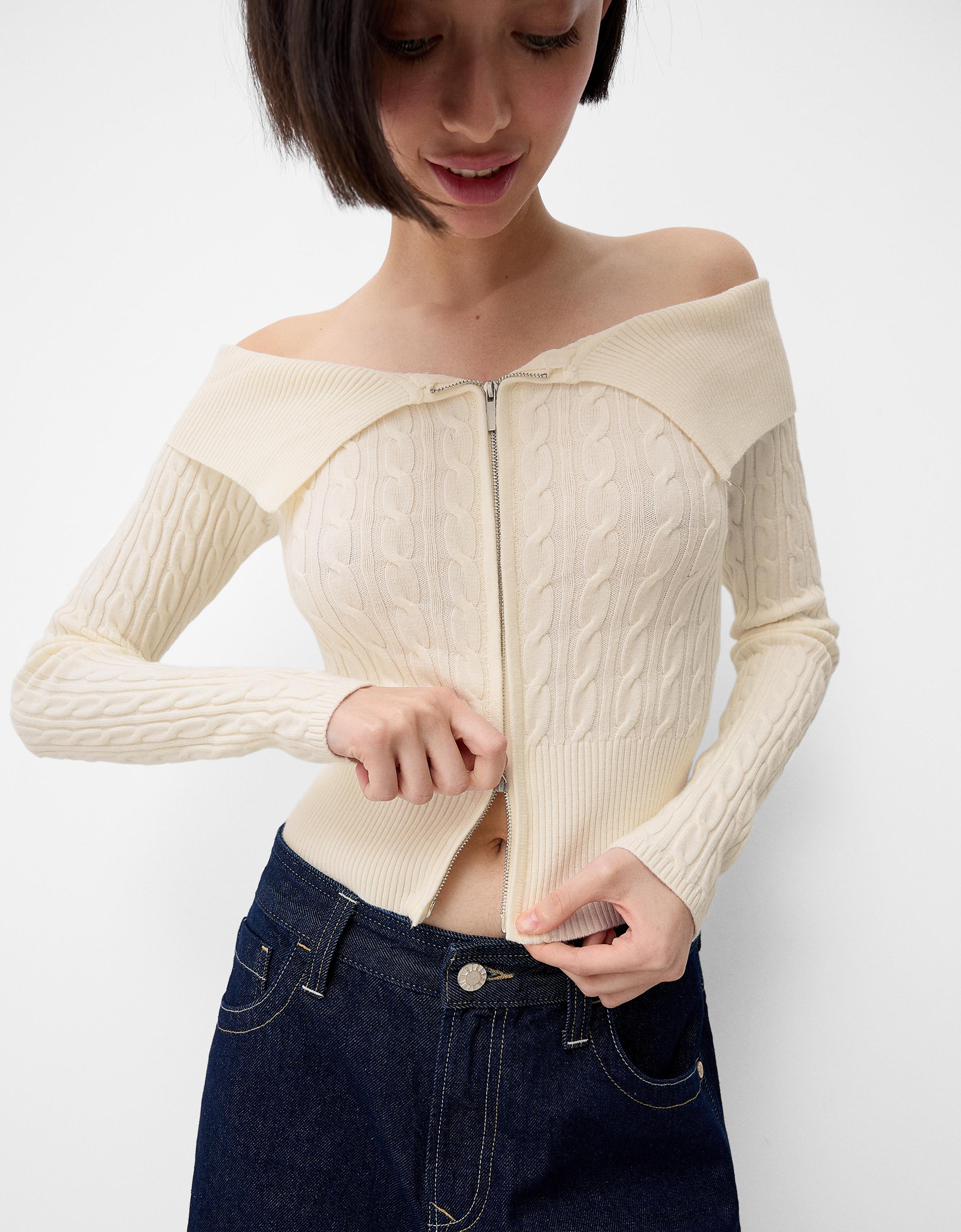 Gilet Bardot fermeture Éclair torsades - Femme | Bershka