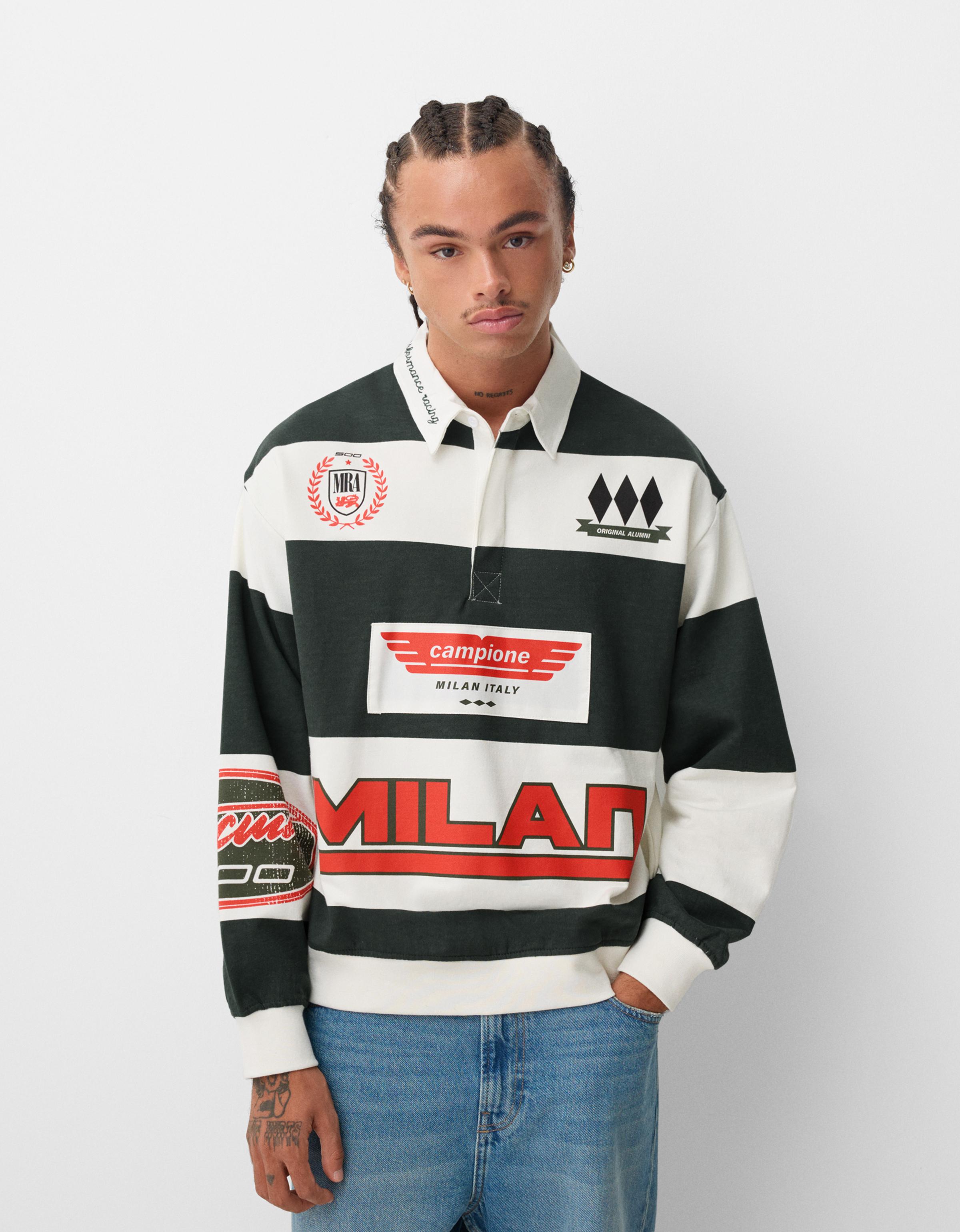 Printed sweatshirt with polo collar Men Bershka