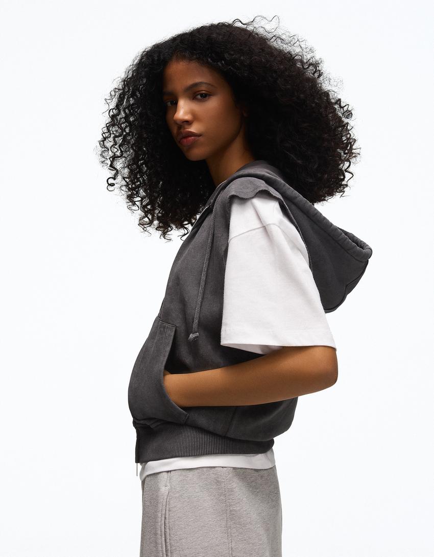 Faded-effect hooded vest-Dark grey