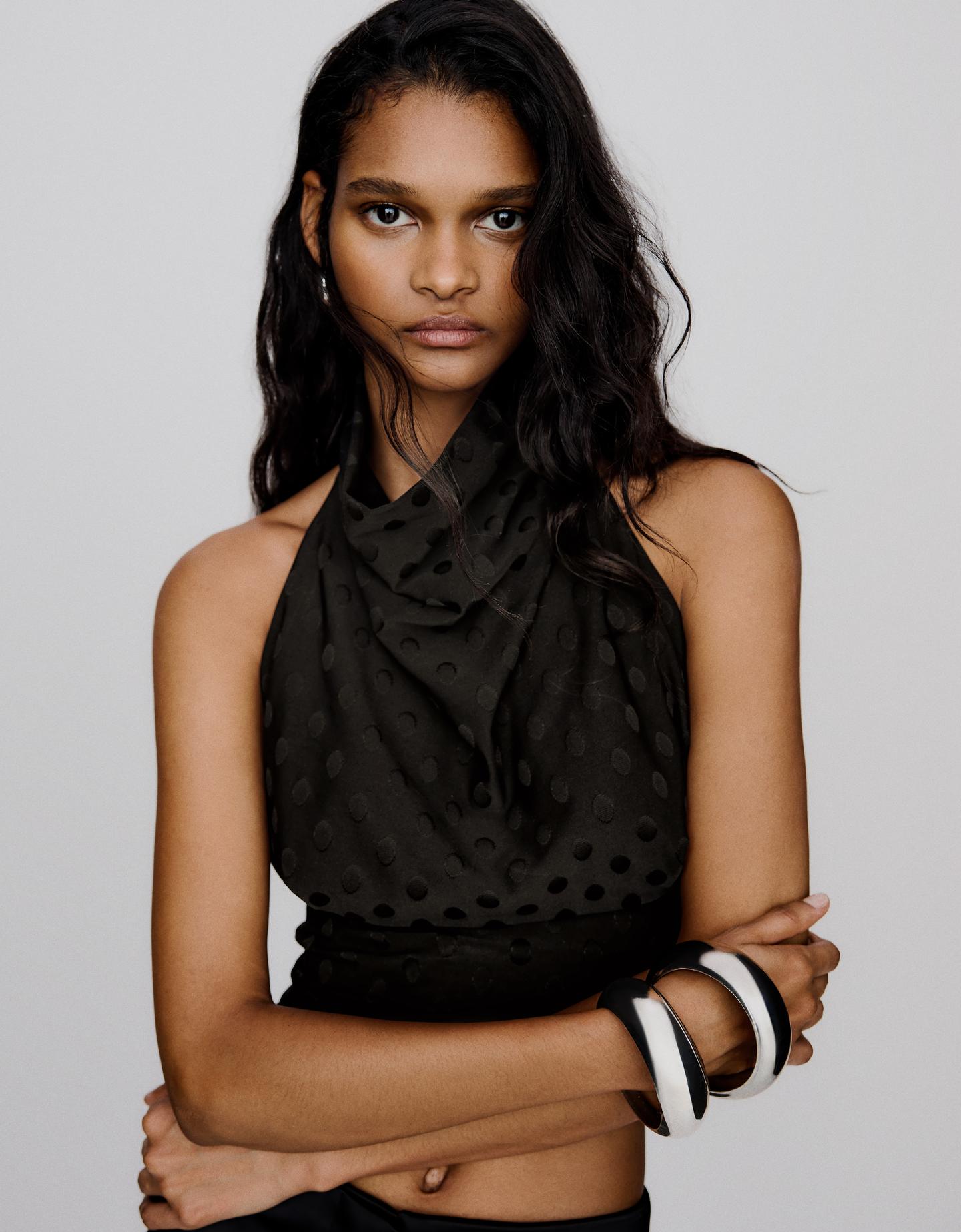 Bershka top halter w kropki czarny
