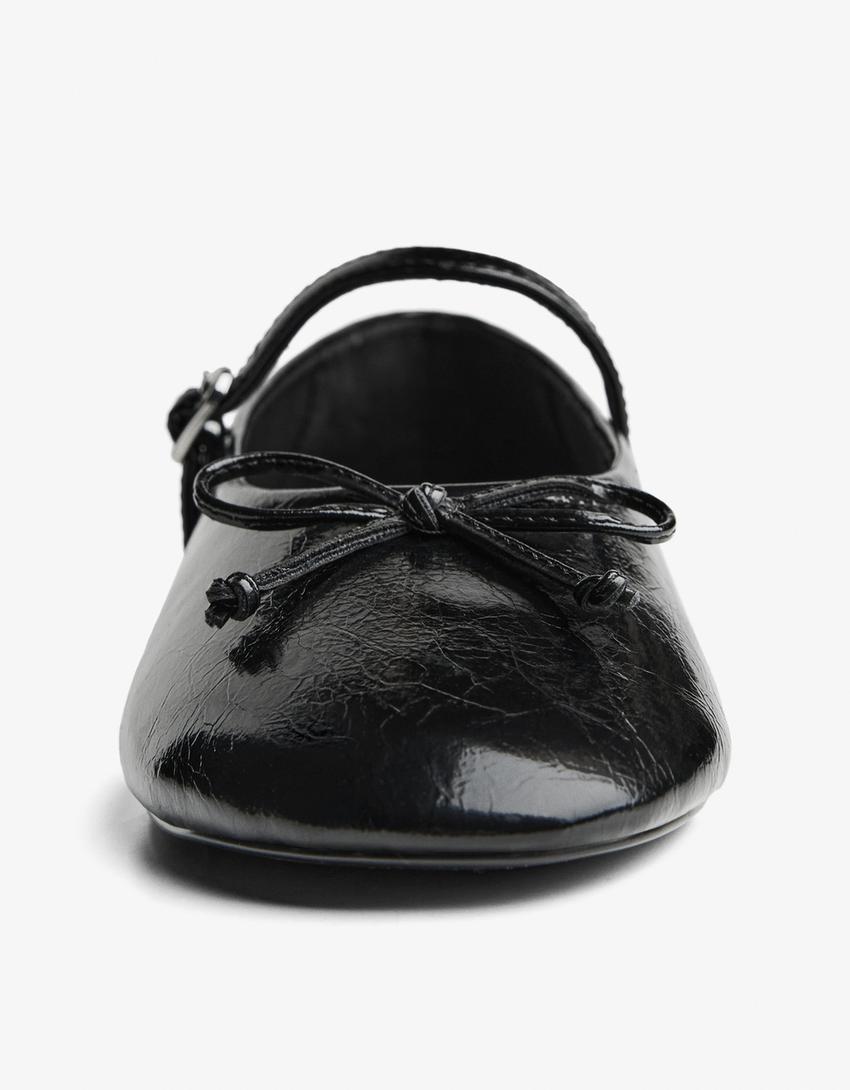 Ballet flats with bow and buckle-BLACK