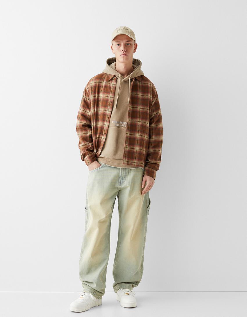 Camisa manga comprida cropped quadrados-Marrom-3