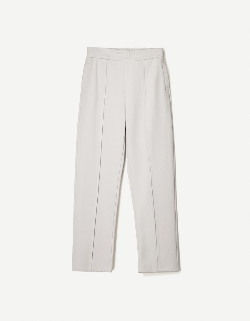 Wide leg sweatstof broek-Grijs-3