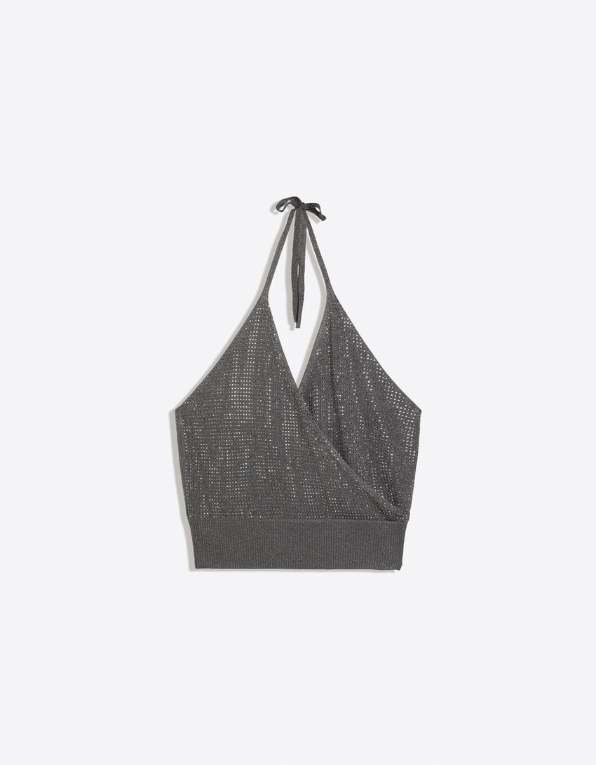 Třpytivý halter top-Šedá