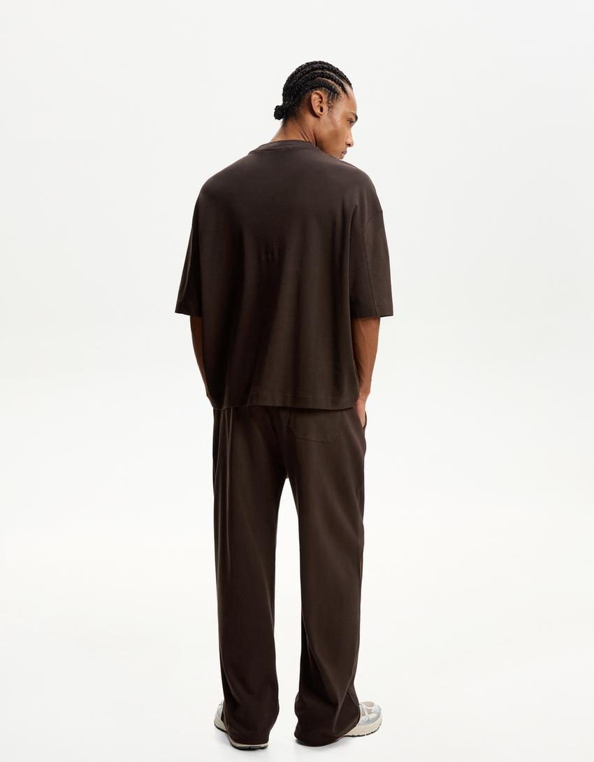 Wide-leg trousers-Brown-1