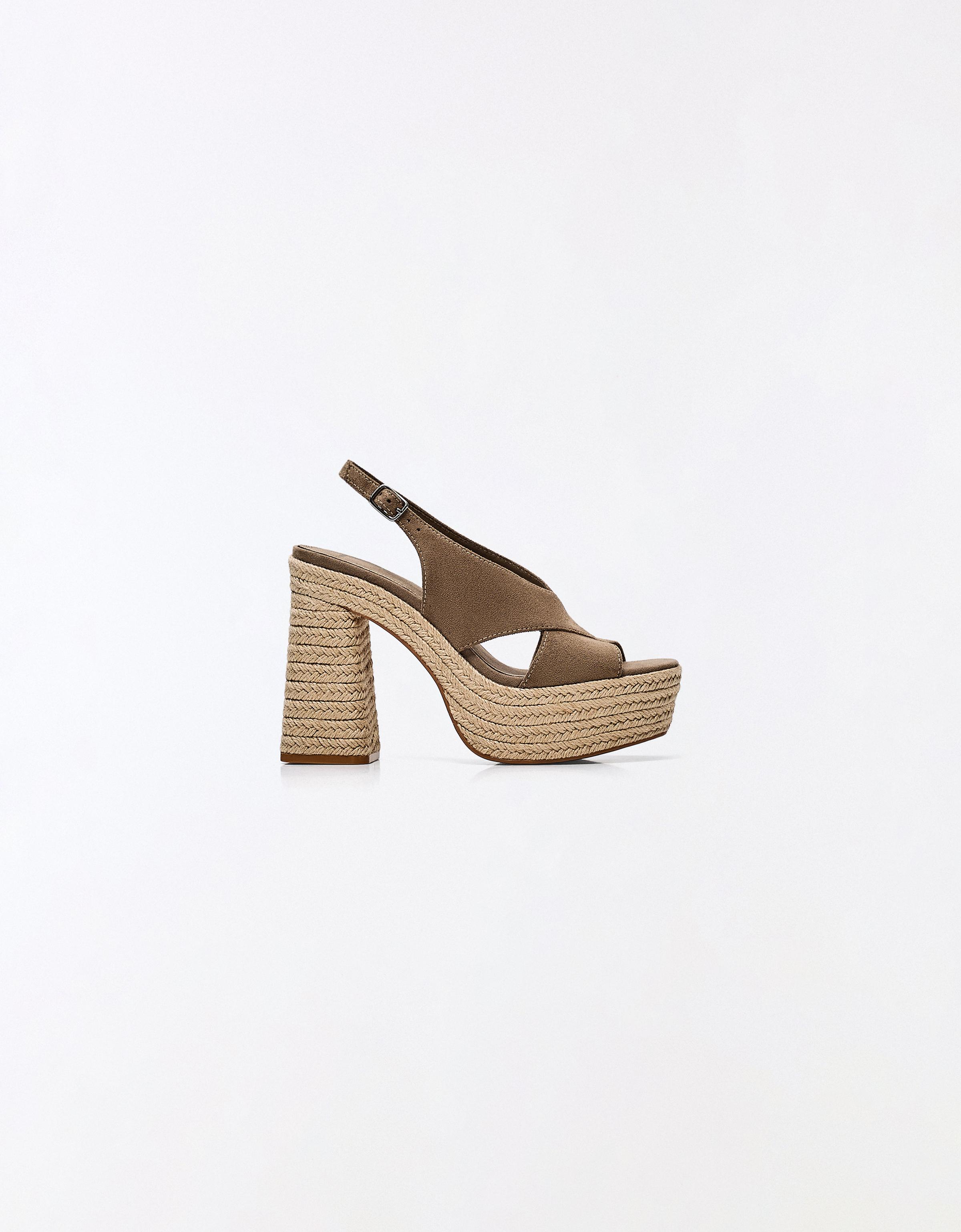 Jute platform heeled sandals — Brown