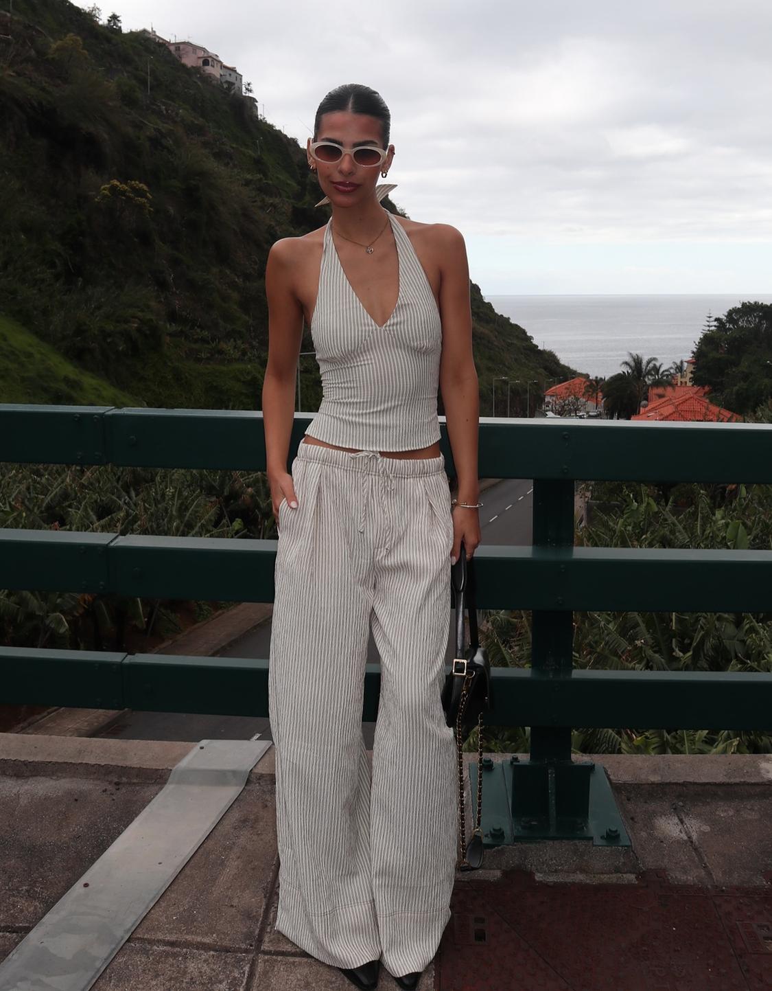 Wide-leg seersucker trousers