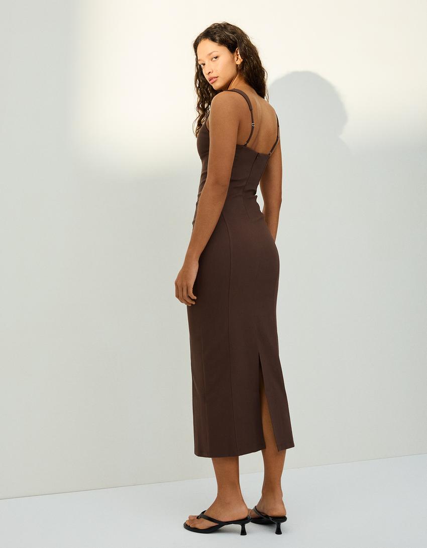 Midikleid mit Bengalinstreifen-Braun